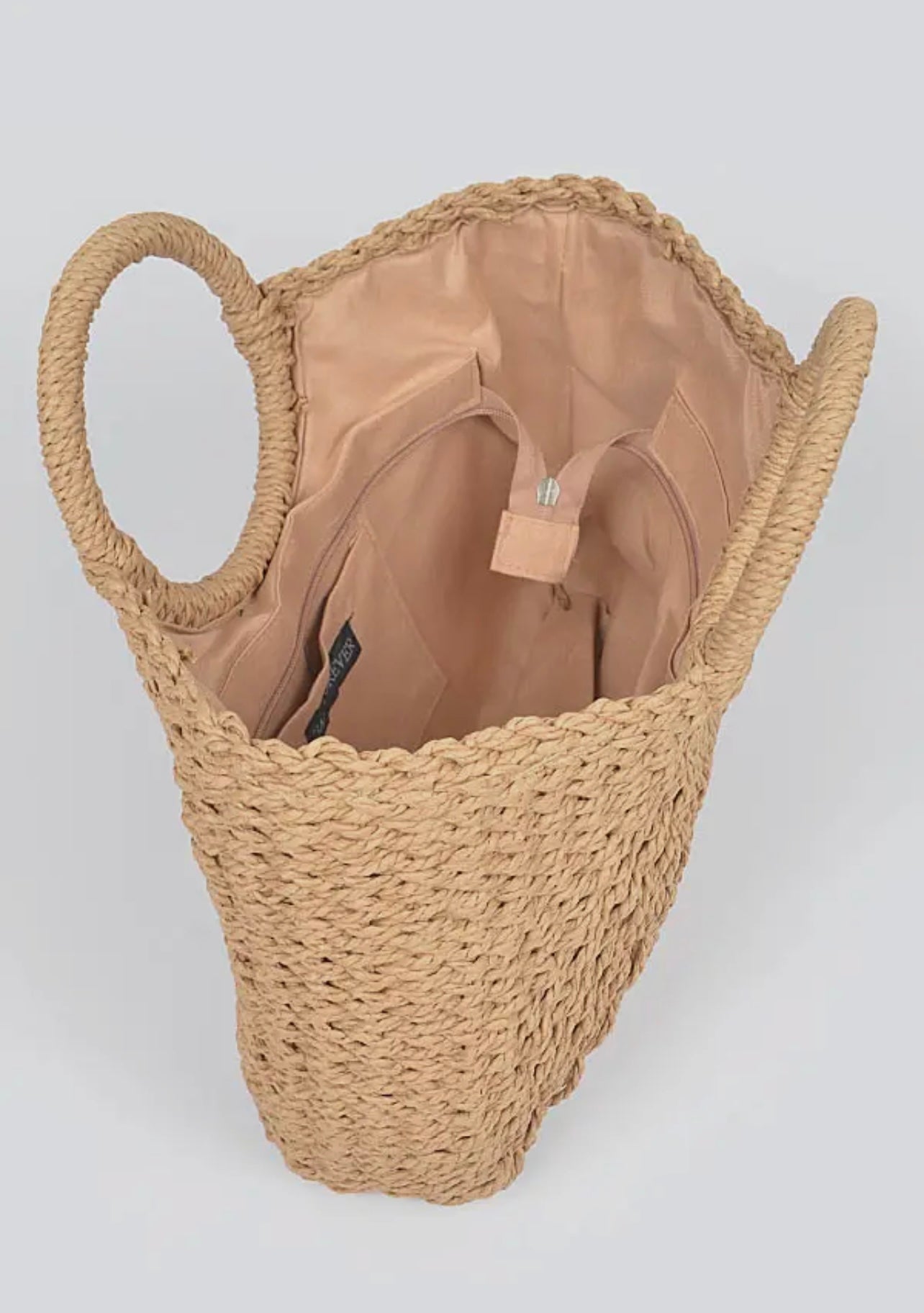 Structured natural woven tote bag with short handles from Adrienne Rebecca Boutique