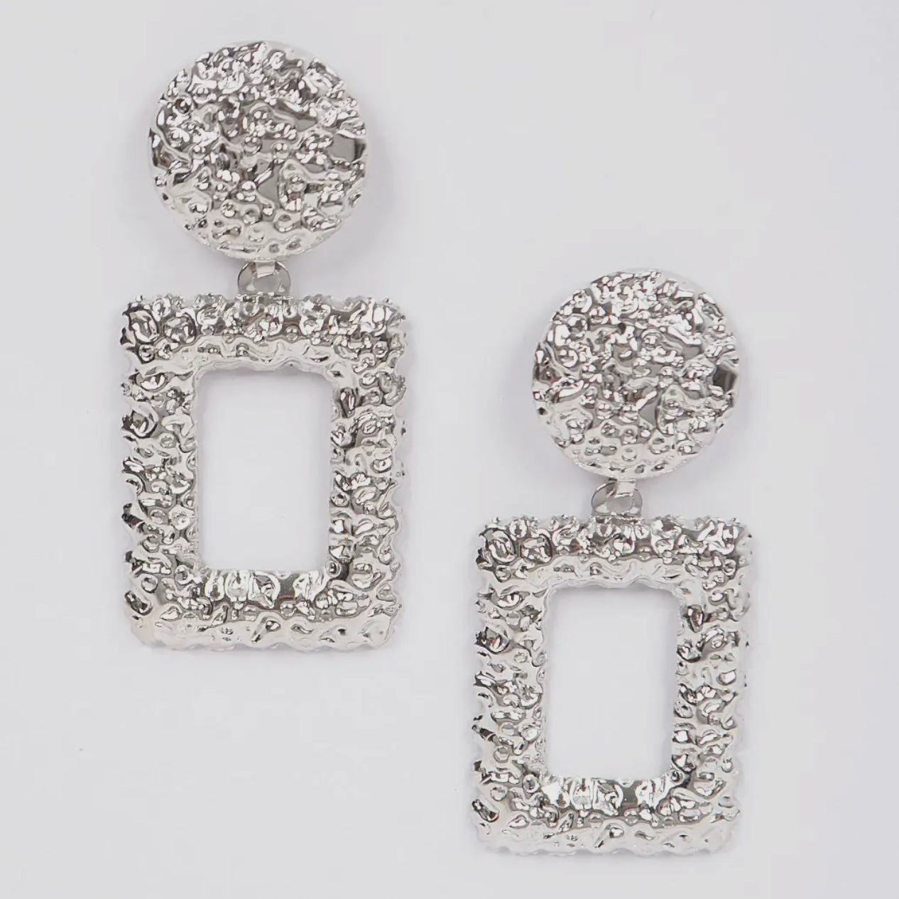Adrienne Rebecca Boutique, silver drop earrings, hammered hoop earrings, lightweight statement jewelry, textured silver earrings, fish hook drop hoops