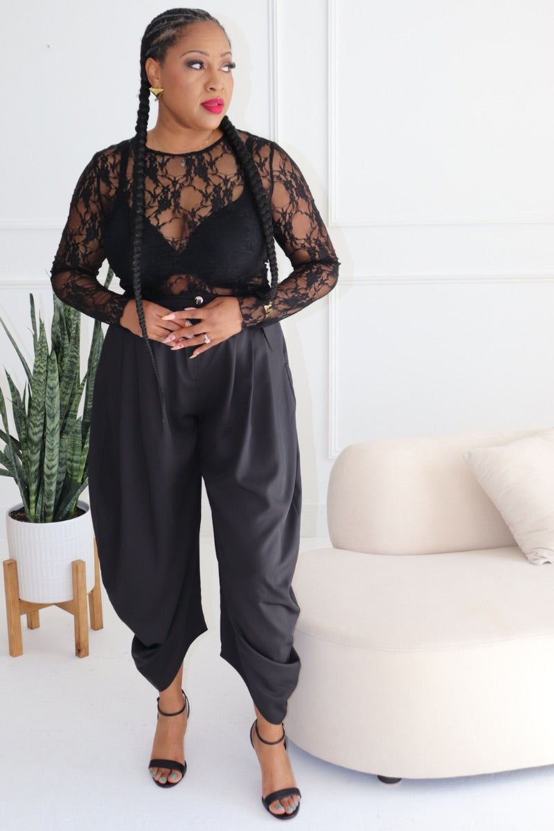 Pretty Pleats Harem Pants - BLACK