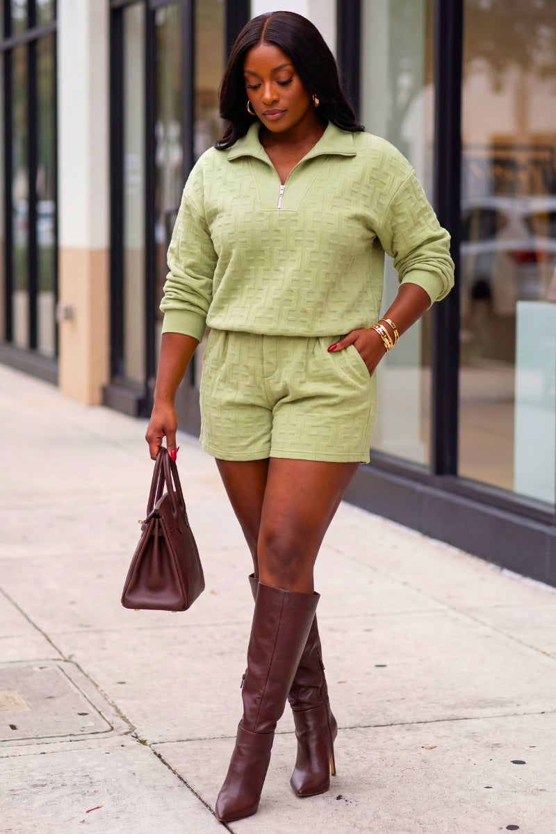 Quarter-Zip Getaway Set - Sage