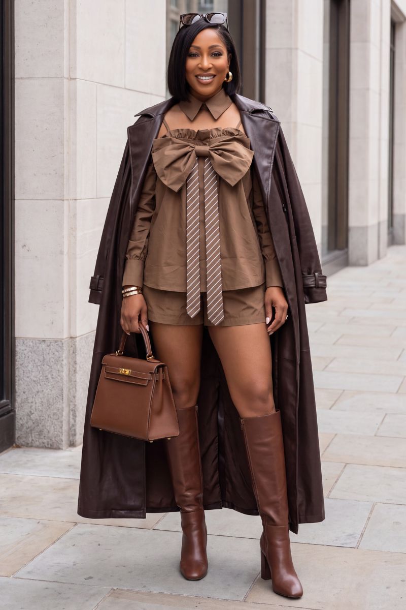 The Bow + Tie Authority Shorts Set – Mocha