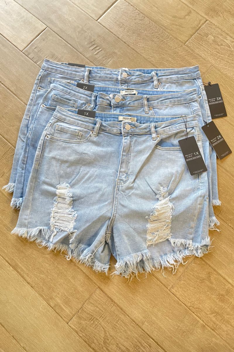 Talk To Me Denim Shorts 1X-3X