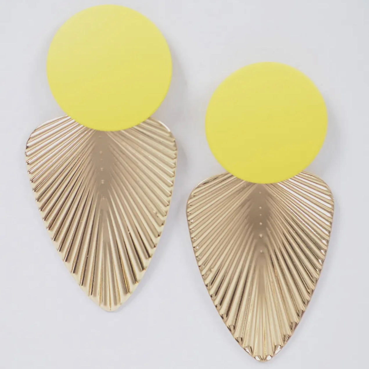 Modern geometric drop earrings in yellow with polished finish from Adrienne Rebecca Boutique