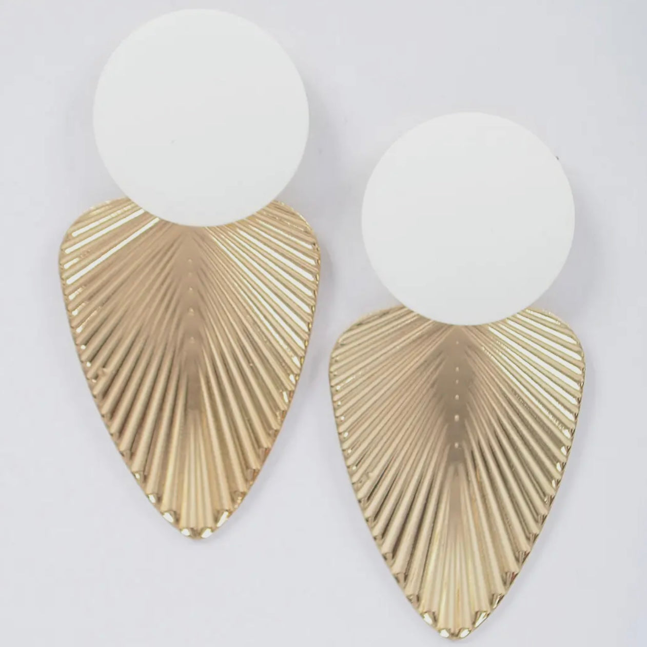 Modern geometric drop earrings in white with polished finish from Adrienne Rebecca Boutique
