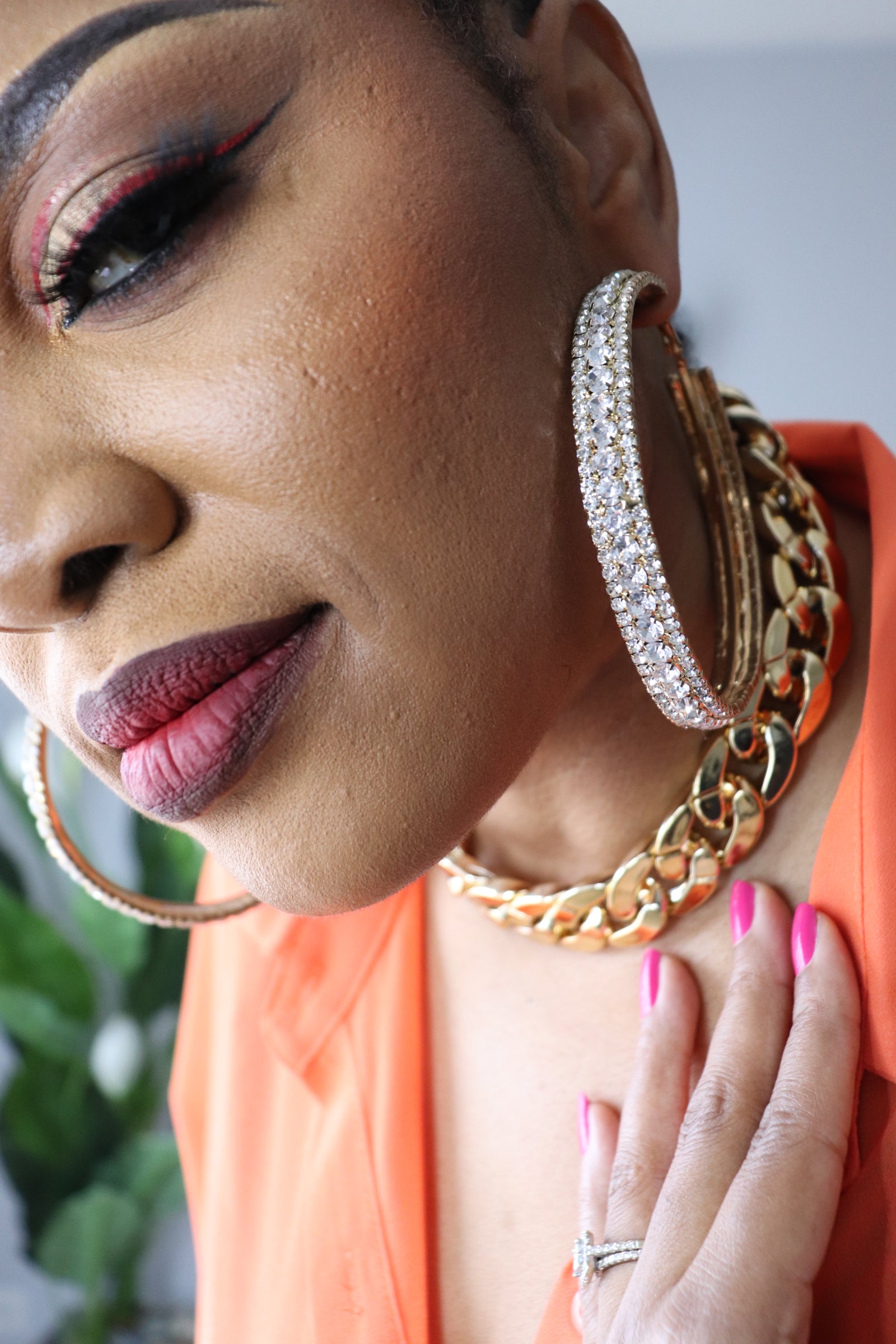woman wearing Luxury gold-plated chunky chain necklace with polished finish from Adrienne Rebecca Boutique