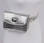 Silver croc-embossed waist bag with adjustable strap from Adrienne Rebecca Boutique