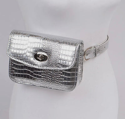 Silver Serenity Croc-Embossed Waist Bag
