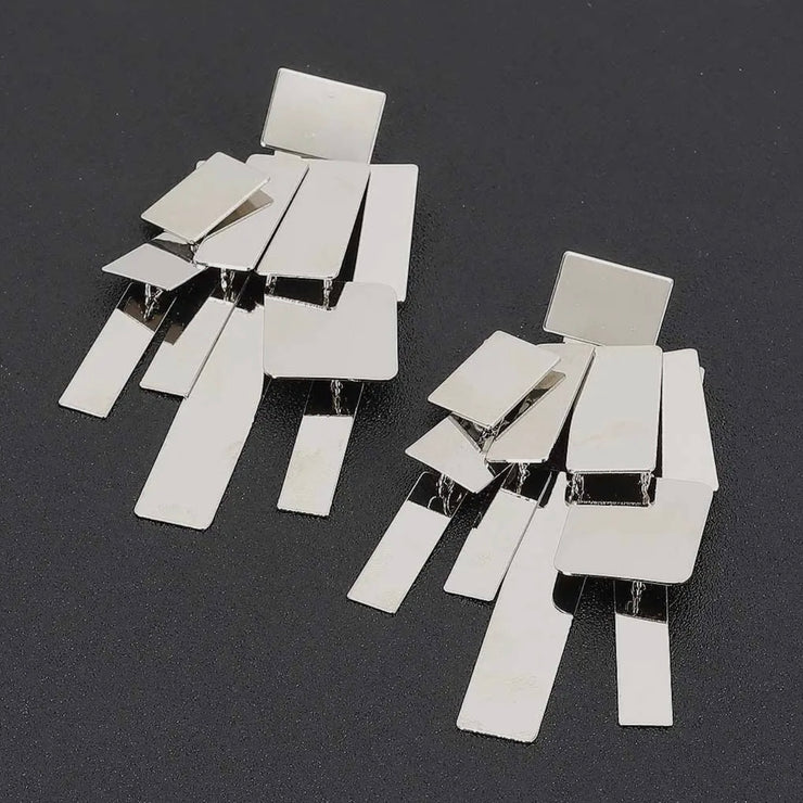Silver Geometry Drop Earrings