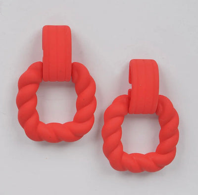 Poppy Red Twist Hoop Earrings