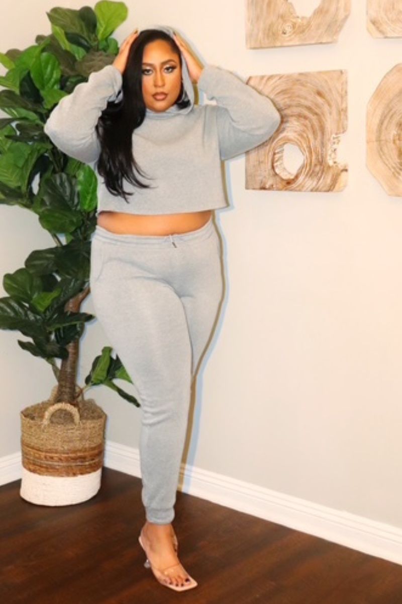 Crop Hoodie and Sweatpants - GREY