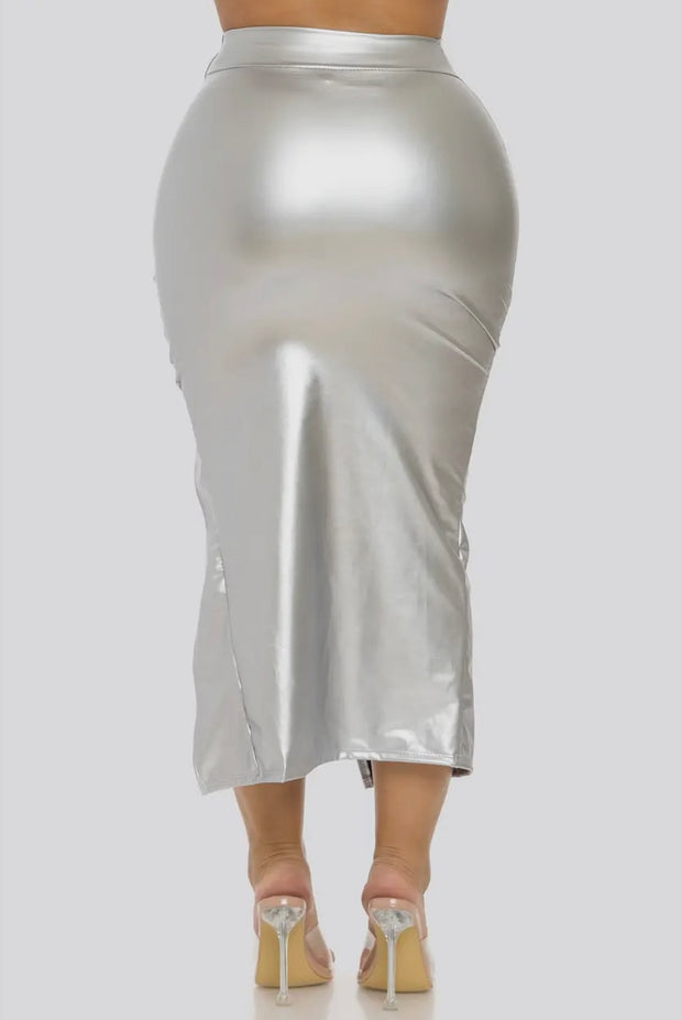 Metallic Glamour Ruched Midi Skirt