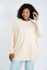 Embellished "Faith" Round-Neck Sweater