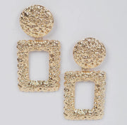 Gold hammered hoop drop earrings with textured finish from Adrienne Rebecca Boutique