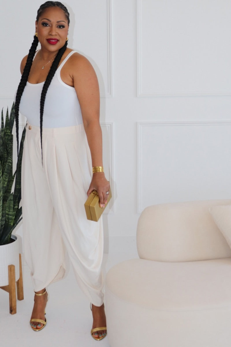Pretty Pleats Harem Pants - CREAM