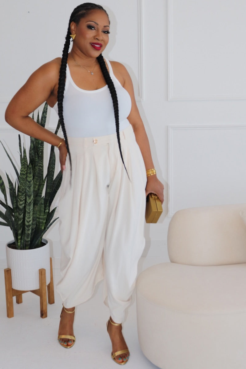Pretty Pleats Harem Pants - CREAM