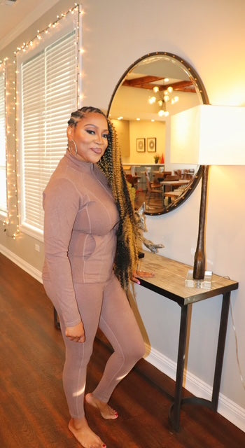 Soft Knit Zip Up Jacket and Leggings Set - MOCHA