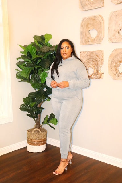 plus size grey set crop hoodie jogger set Adrienne Rebecca Boutique plus size loungewear matching set for curvy women plus size sweatpants set comfy plus fashion plus size two piece outfit soft crop hoodie and joggers size inclusive boutique clothing
