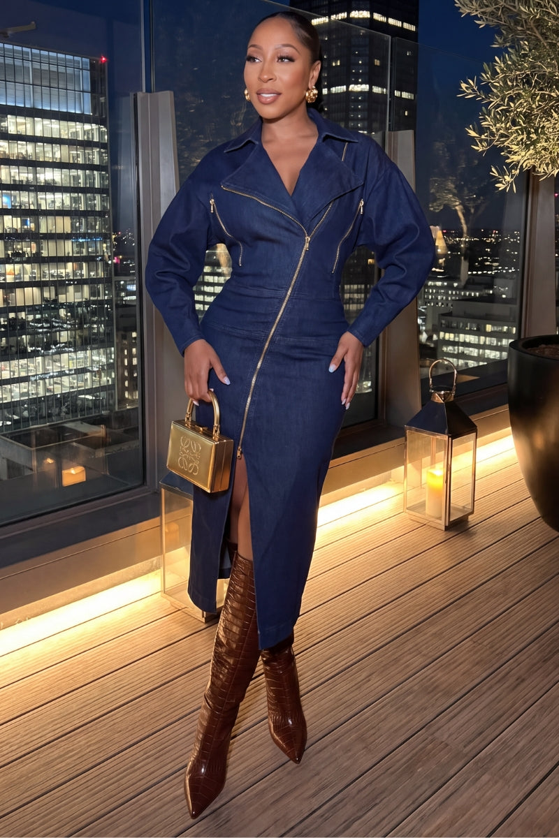 Off-Center Obsession Denim Dress