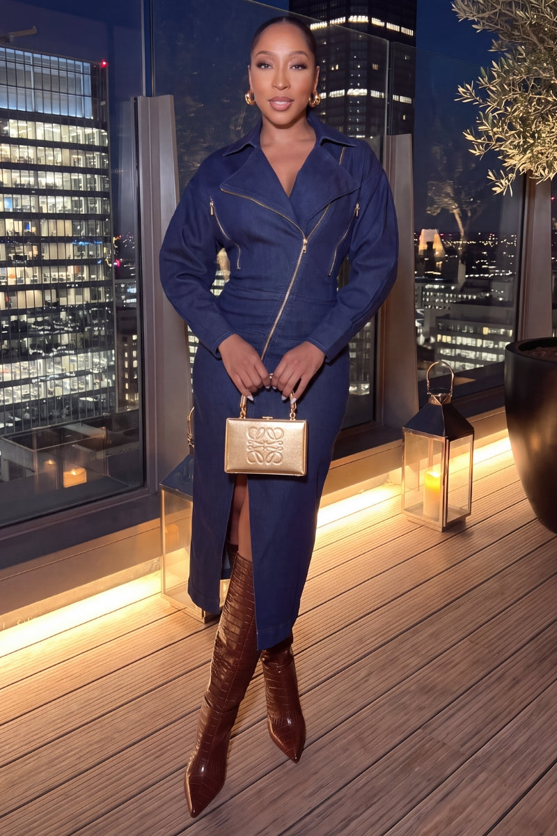 Off-Center Obsession Denim Dress