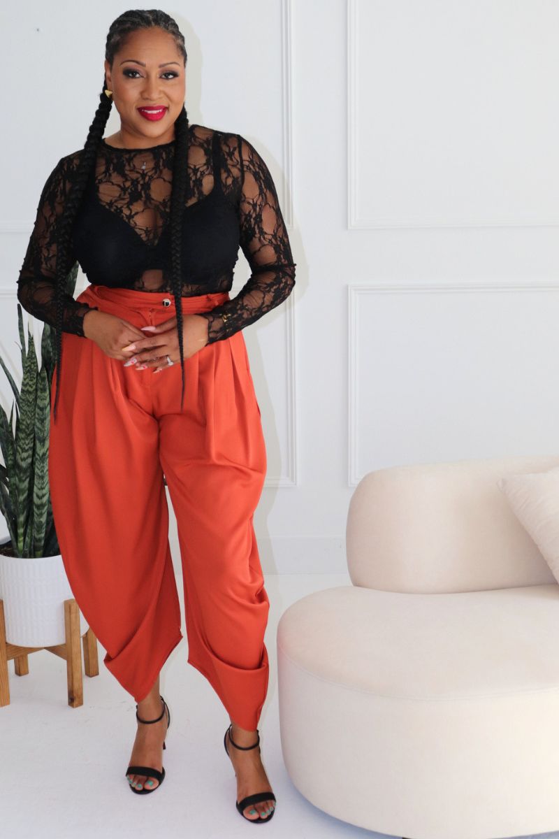 Pretty Pleats Harem Pants - RUST
