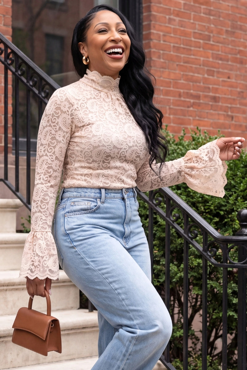 Scalloped Lace Sheer Top