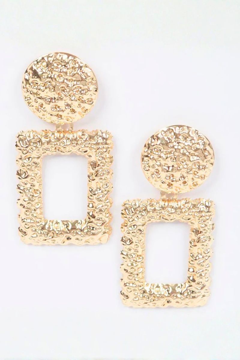 Gold Hammered Hoop Drop Earrings