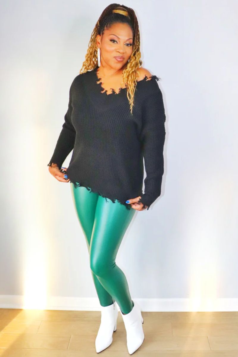 High waist leather leggings - DARK GREEN