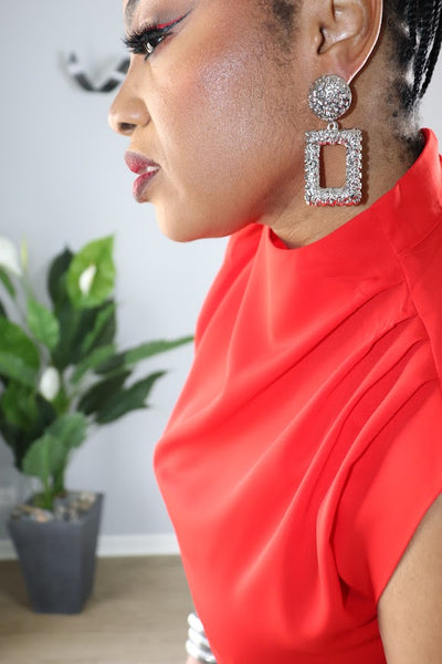 Silver Hammered Hoop Drop Earrings
