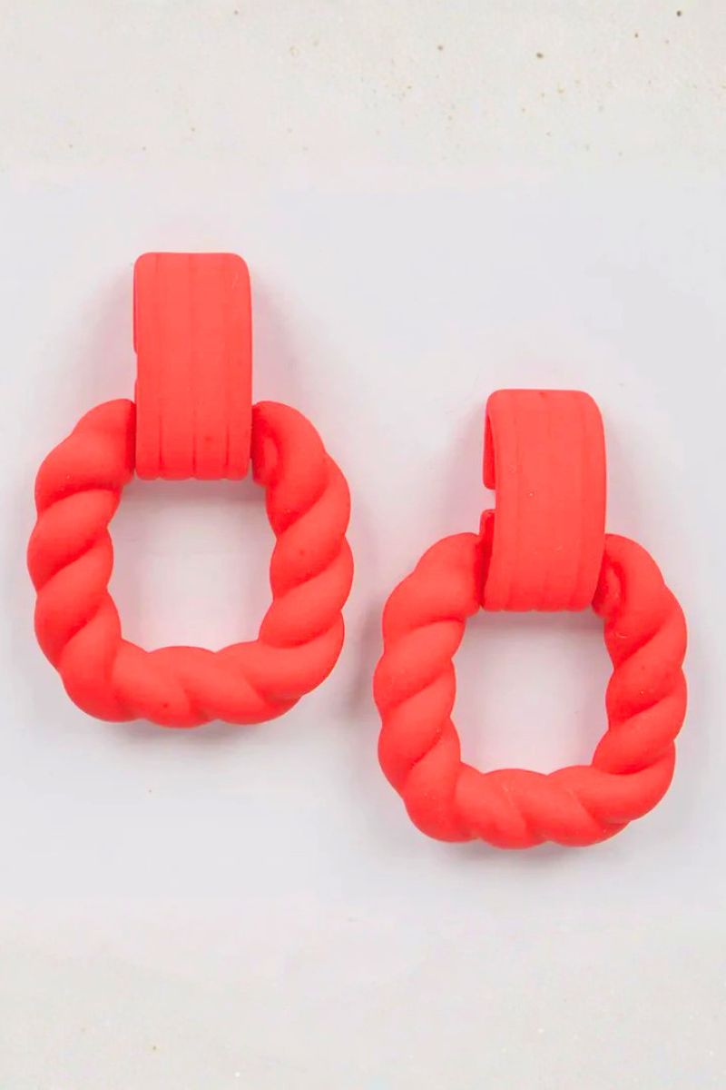 Poppy Red Twist Hoop Earrings