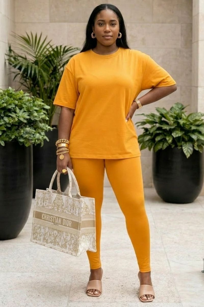 Oversized T-Shirt & Leggings Set - TOMATO CREAM