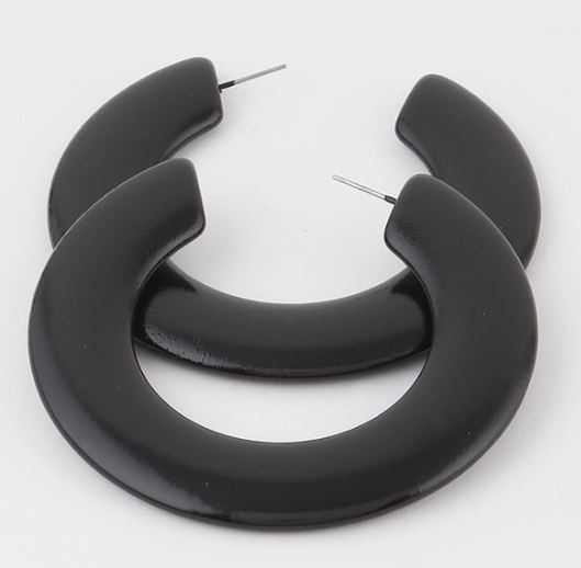 Black solid flat hoop earrings