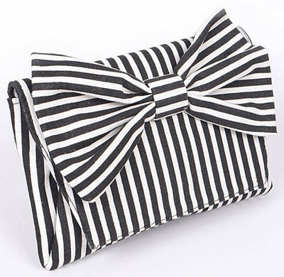 Striped bow clutch